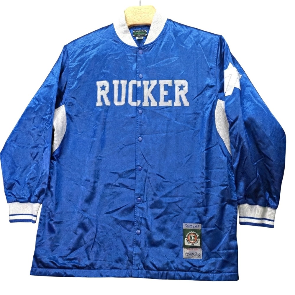 Stall & Dean Rucker Vintage Jacket Mens 2XL Royal‎ Blue Satin Snap Warmup Sewn 7